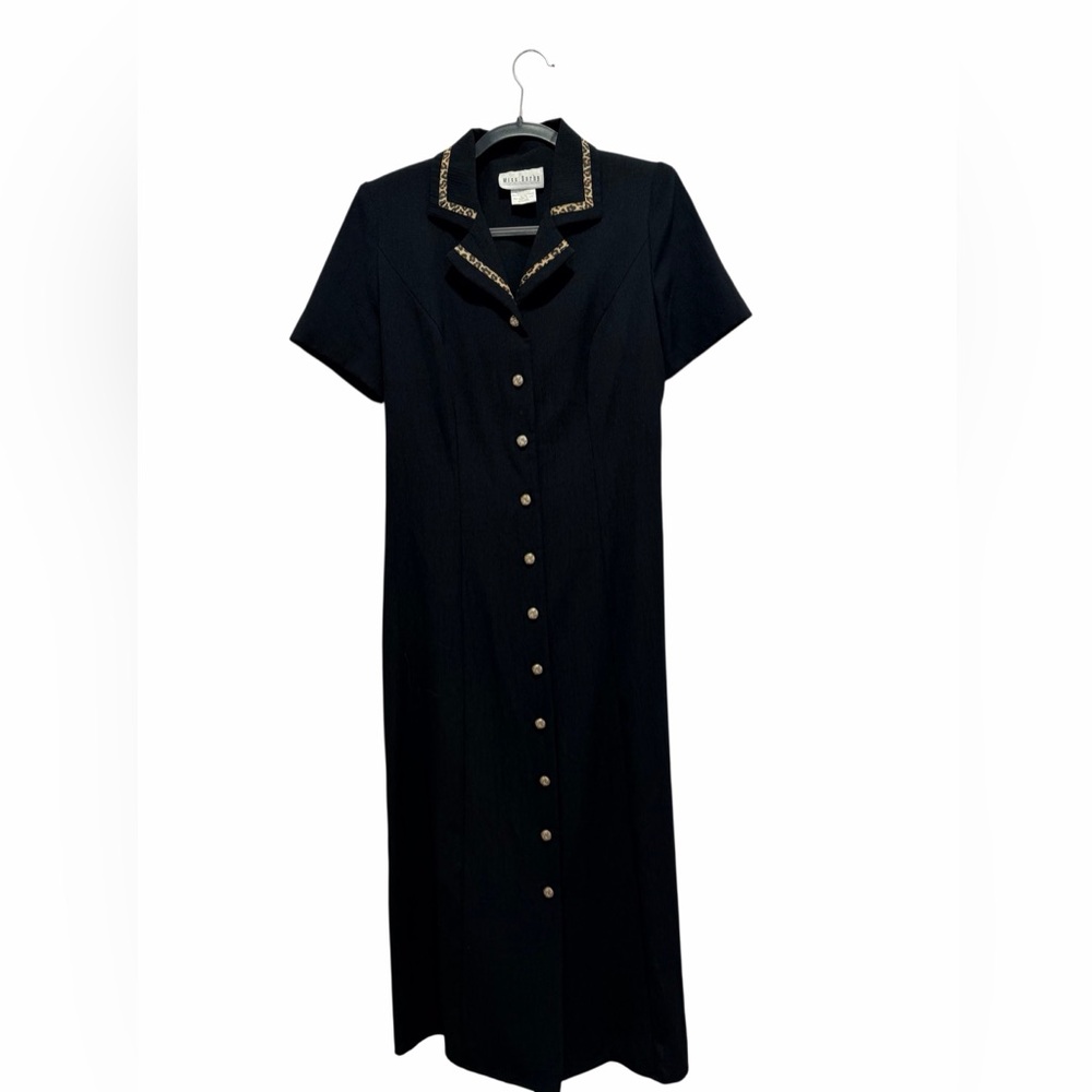 Iconic Vintage Miss Dorby Black & Cheetah Button Down Dress Long Dress 101362MW